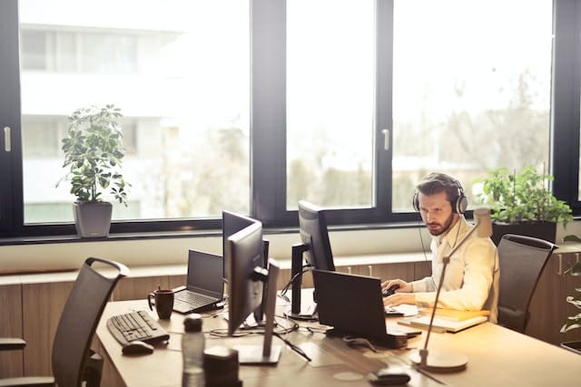 person working from an office